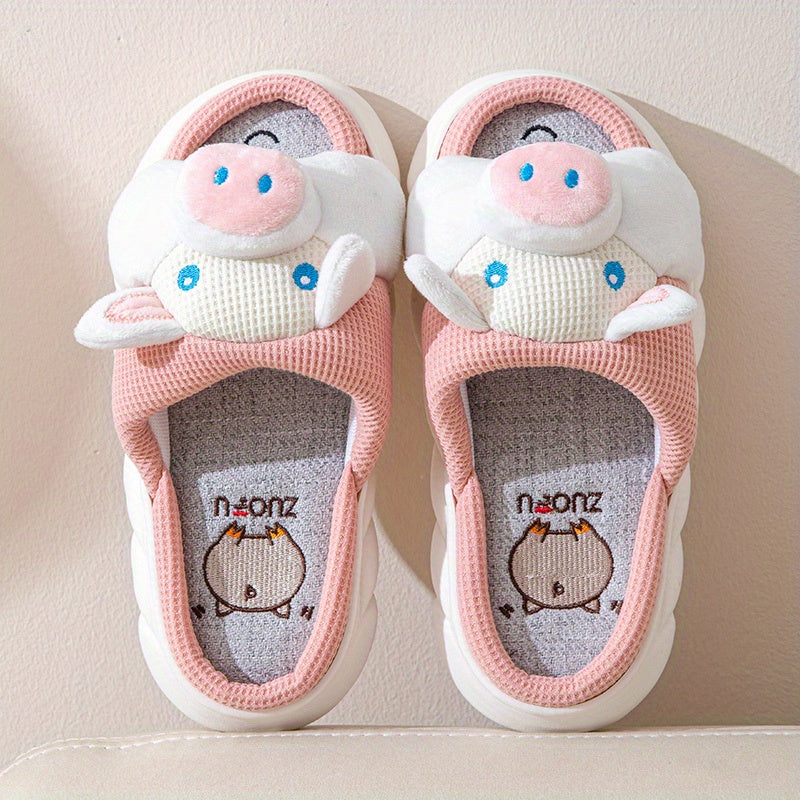 Adorable Kawaii Cartoon Pig Slippers for Women - Ultra-Comfortable Open-Toe Slip-On Shoes with Soft Cushioning, Breathable Mesh Panels, and Sturdy Platform Soles - Cute Animal Design, Perfect for Lounging Around, Sleeping, or