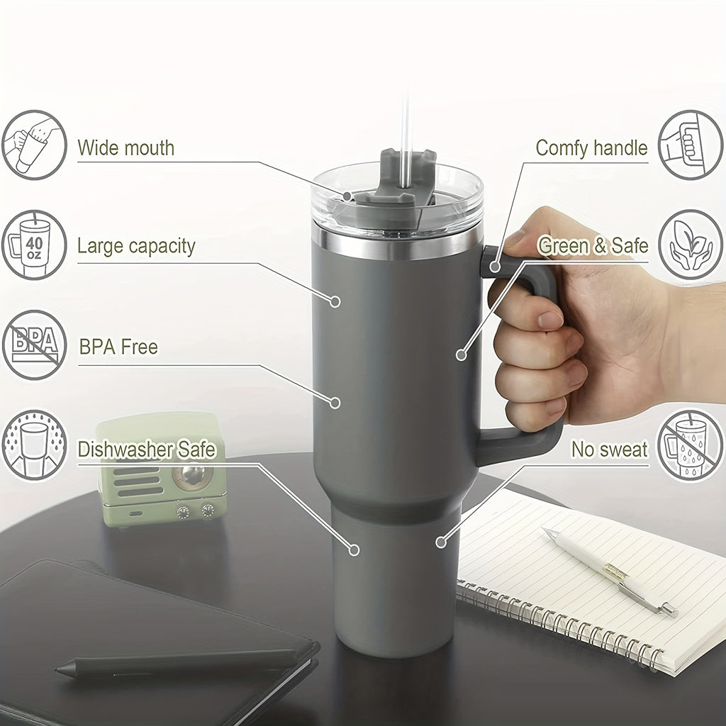 1pc Vacuum-Insulated Stainless Steel Tumbler with Straw - Thermocooler Technology & Handle - Perfect for Hot/Cold Beverages - Durable Double-Wall Insulated Water Cup for All-Day Temperature Retention