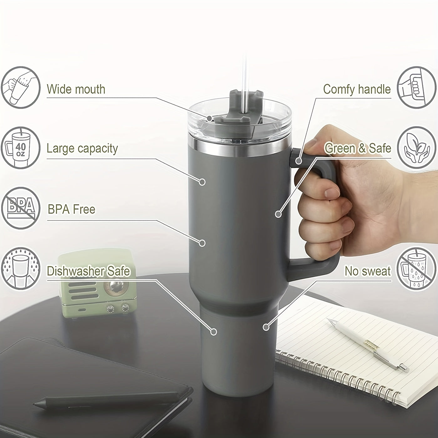 1pc Vacuum-Insulated Stainless Steel Tumbler with Straw - Thermocooler Technology & Handle - Perfect for Hot/Cold Beverages - Durable Double-Wall Insulated Water Cup for All-Day Temperature Retention