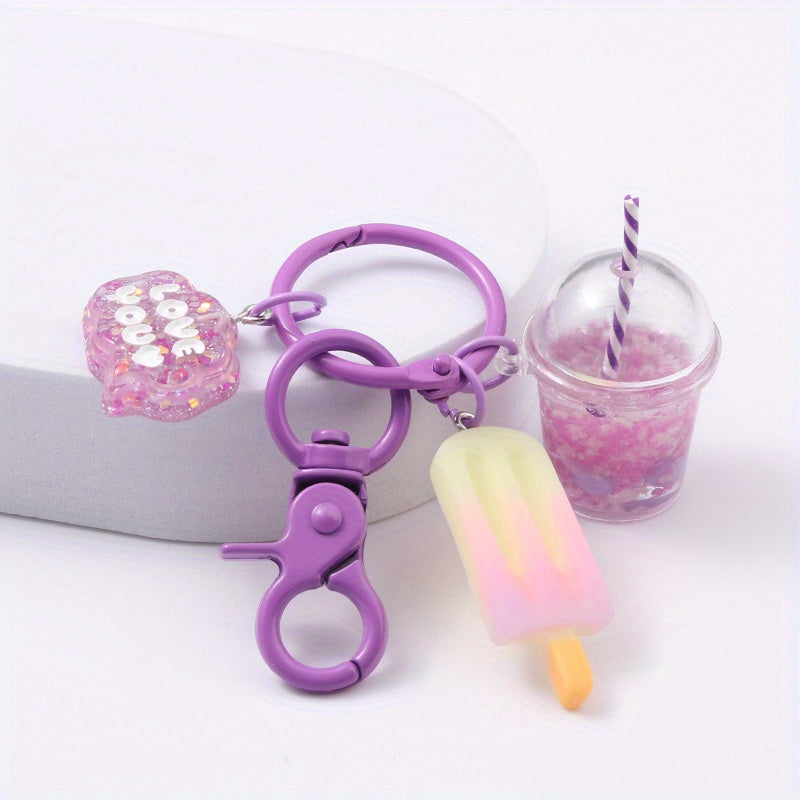Cartoon Boba Tea Chocolate Keychain Resin Cute Key Ring Purse Bag Backpack Car Key Charm Women  Christmas Gift