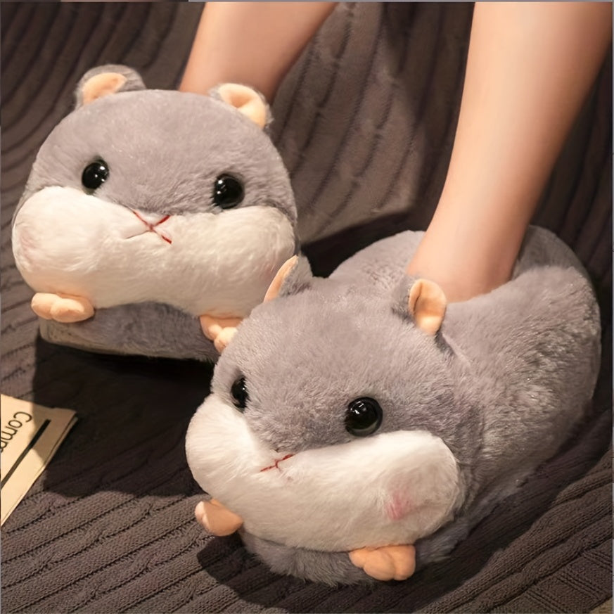 Kawaii Hamster Plush Women's Slippers - Cozy, Non-Slip, Warm Indoor Comfort with Easy Slip-On
