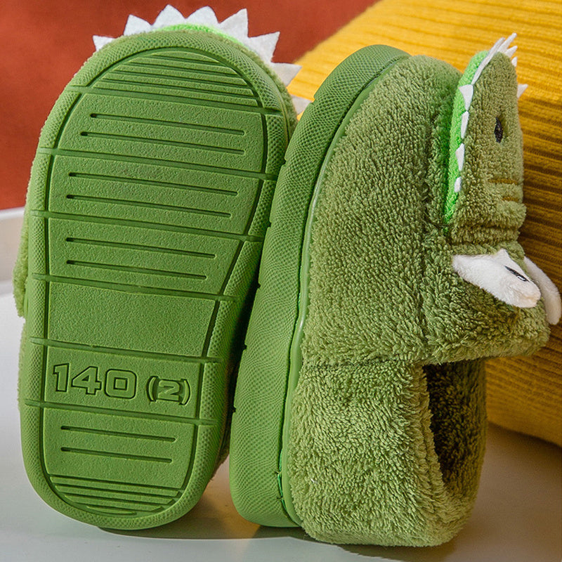 [Cute Green Fuzzy Slippers] Fuzzy Slippers | Cute Green Dinosaur Pattern For Toddler Girls Boys, In House Indoor