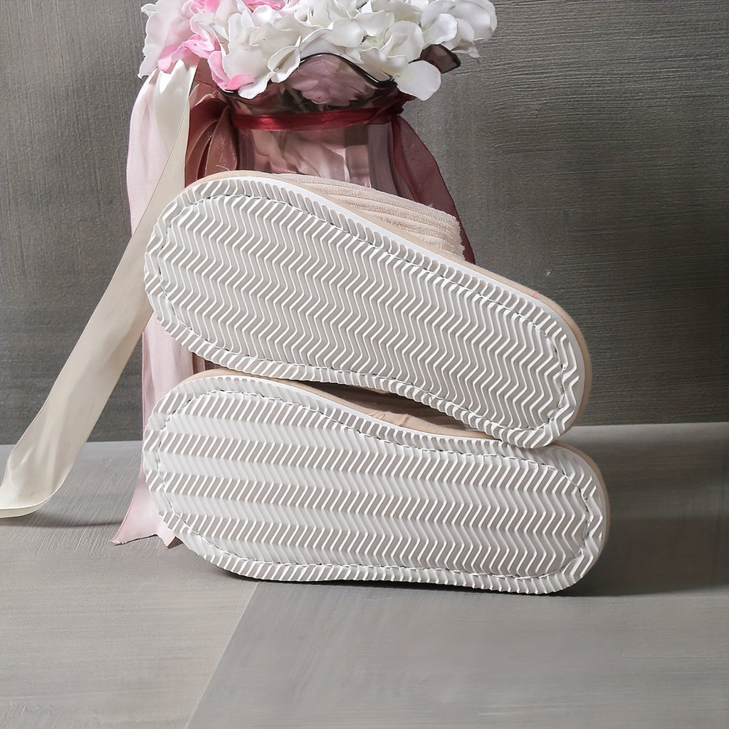 [Cozy Slippers] Cozy Fleece-Lined Women's Slip-On Winter Slippers | Soft All-Season Indoor House Shoes for Home & Couples, Casual Slip-On Design with Bow Detail, EVA Sole