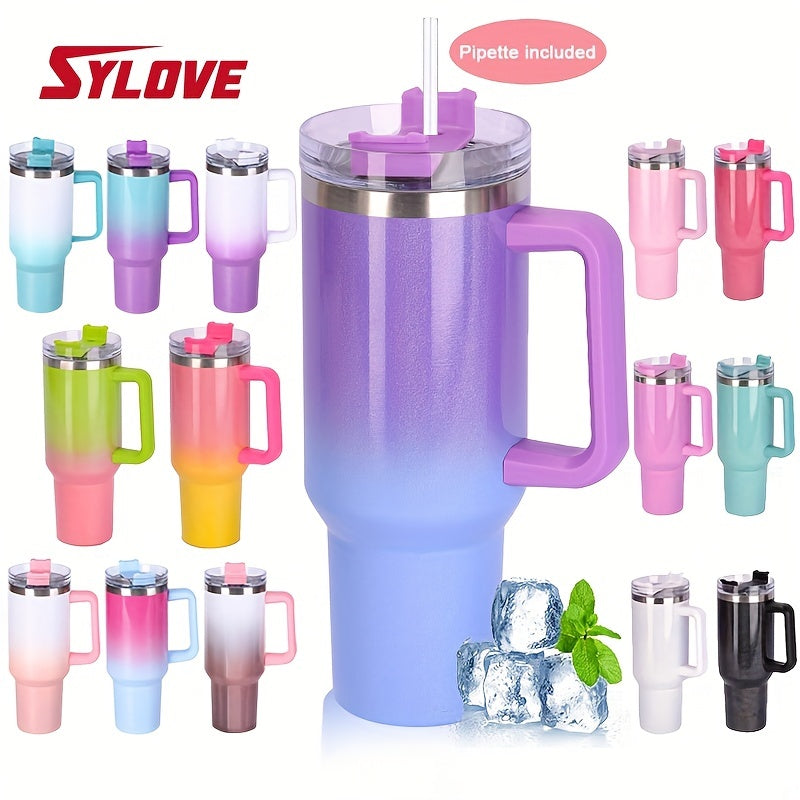 1pc Sylove Gradient Master - 40oz Double-Walled Insulated Tumbler with Handle and Straw for Hot and Cold Drinks, Perfect for Travel, Outdoor Activities, and Daily Use, Keeps Drinks at Ideal Temperature for Hours