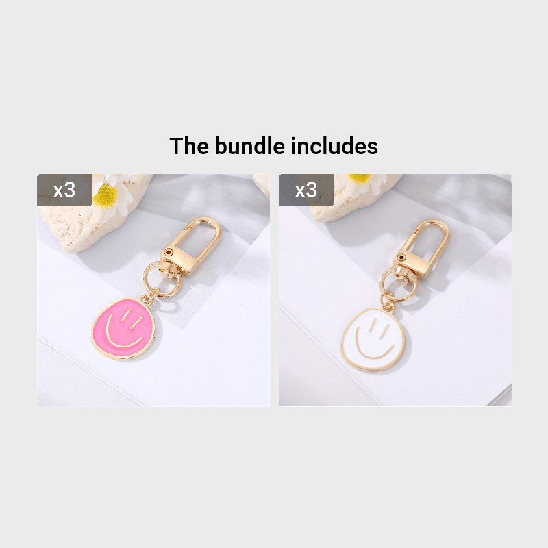 Alloy Enamel Painted Happy Face Keychain Golden Irregular Expression Key Ring Bag Pendant Accessories