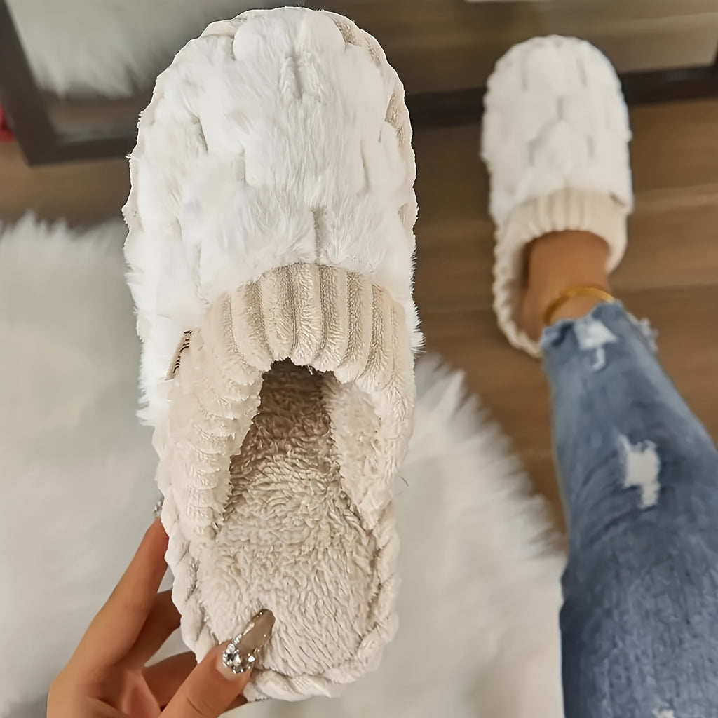 [Cozy Plush Slippers] Soft & Warm Women's Winter Plush Slippers | Cozy Chic Indoor Comfort with Non-Slip PVC Sole, Cream Cuff Detail, Hand Washable