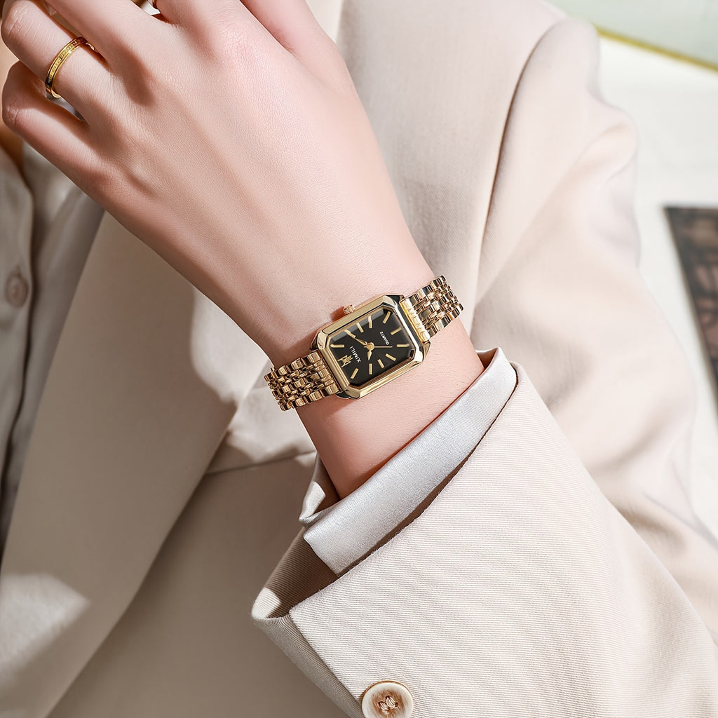Luxury Golden Rectangle Quartz Watch - Women's Analog Fashion Wrist Watch For Daily Life