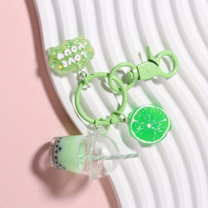 Cartoon Boba Tea Chocolate Keychain Resin Cute Key Ring Purse Bag Backpack Car Key Charm Women  Christmas Gift