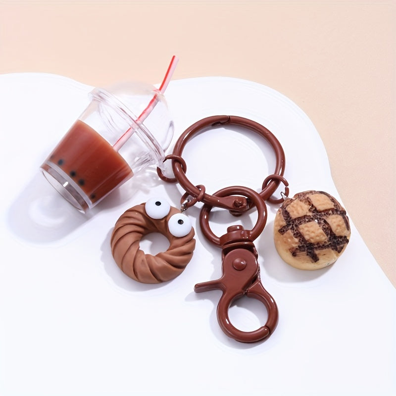 Cartoon Boba Tea Chocolate Keychain Resin Cute Key Ring Purse Bag Backpack Car Key Charm Women  Christmas Gift